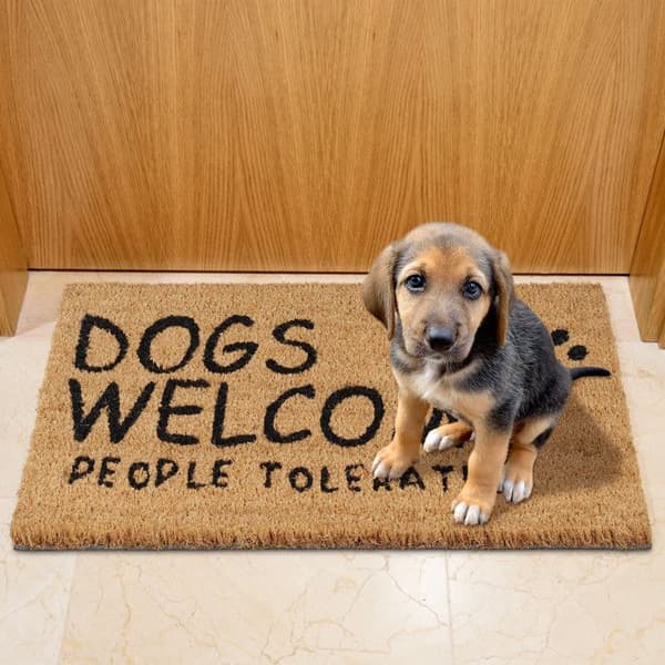 Relaxdays kokosmatta, entrématta «Dogs Welcome», 60x40 cm, gummibelagd, hållbar, inomhus, utomhus, natur