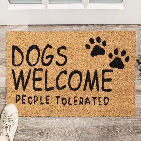 Relaxdays kokosmatta, entrématta «Dogs Welcome», 60x40 cm, gummibelagd, hållbar, inomhus, utomhus, natur
