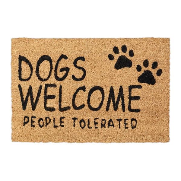 Relaxdays kokosmatta, entrématta «Dogs Welcome», 60x40 cm, gummibelagd, hållbar, inomhus, utomhus, natur