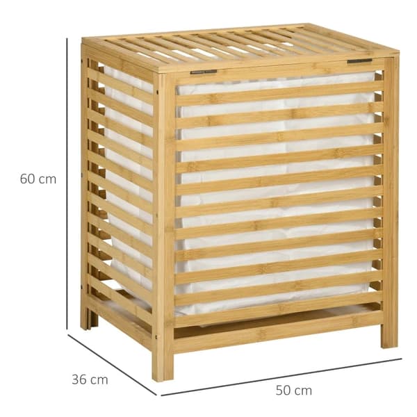 Rootz Bamboo Vasketøjskurv - Aftagelig Vasketøjspose - Vaskemaskine - Vandtæt - Ikke-vævet stof - Naturlig + Beige - 50L x 36W x 60H cm