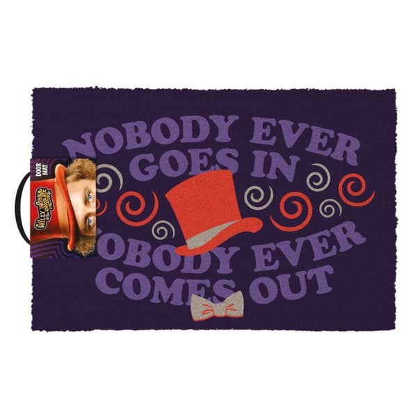 Willy Wonka & the Chocolate Factory Nobody Ever Goes In Nobody Ever Comes Out Coir Door Mat Purple/Orange 60cm x 40cm