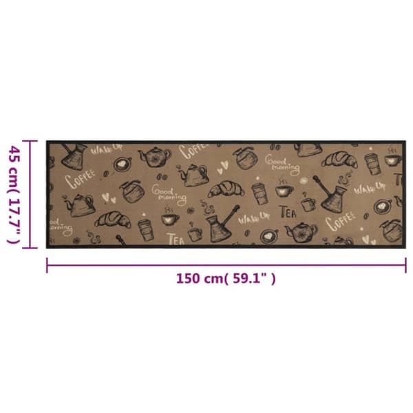 vidaXL køkkentæppe 45x150 cm morgen-design vaskbart velour brun