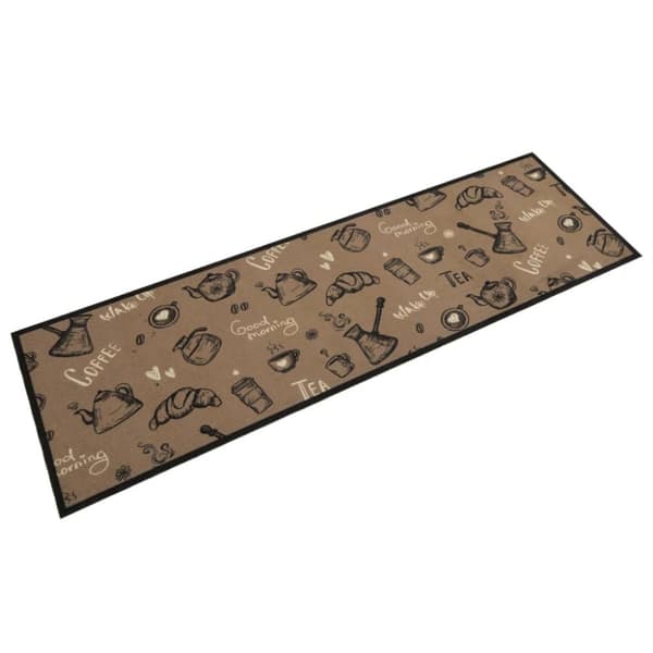 vidaXL køkkentæppe 45x150 cm morgen-design vaskbart velour brun