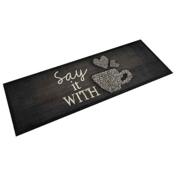 vidaXL køkkentæppe 60x180 cm kaffekop-design vaskbart velour sort