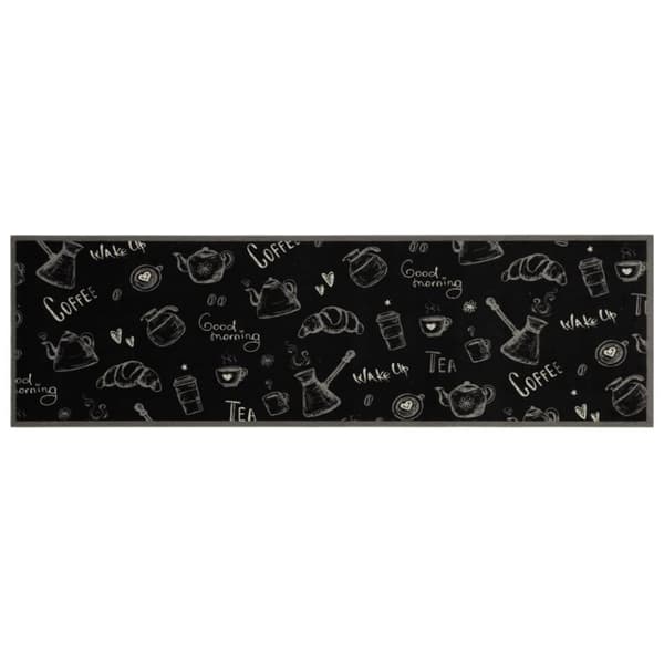 vidaXL køkkentæppe 45x150 cm morgen-design vaskbart velour sort