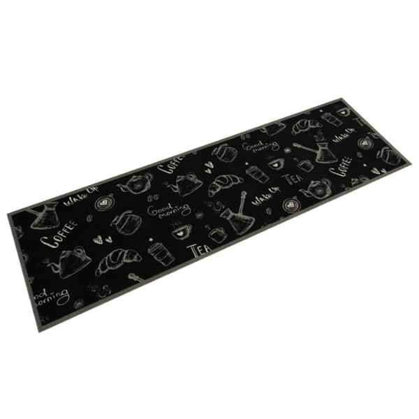 vidaXL køkkentæppe 45x150 cm morgen-design vaskbart velour sort