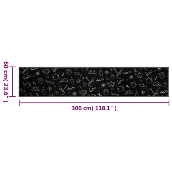 vidaXL Köksmatta maskintvättbar morgon svart 60x300 cm sammet