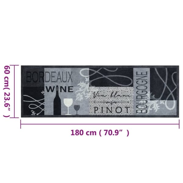 vidaXL Kjøkkenteppe vaskbar Wine grå 60x180 cm fløyel