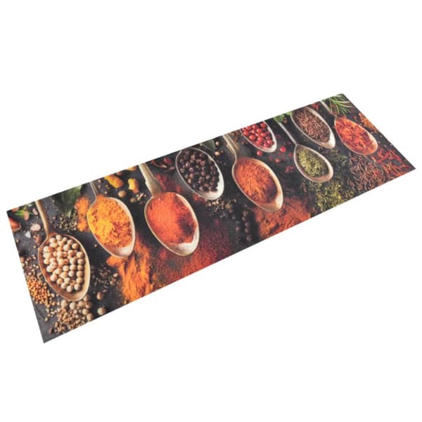 køkkentæppe 60x180 cm ske- og krydderidesign vaskbart velour