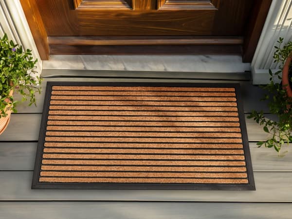 Dørmåtte Brun Sort 45 x 75 cm Udendørs Måtte til Entre med Striber Mønster Skomåtte med Gummibagside Skridsikker
