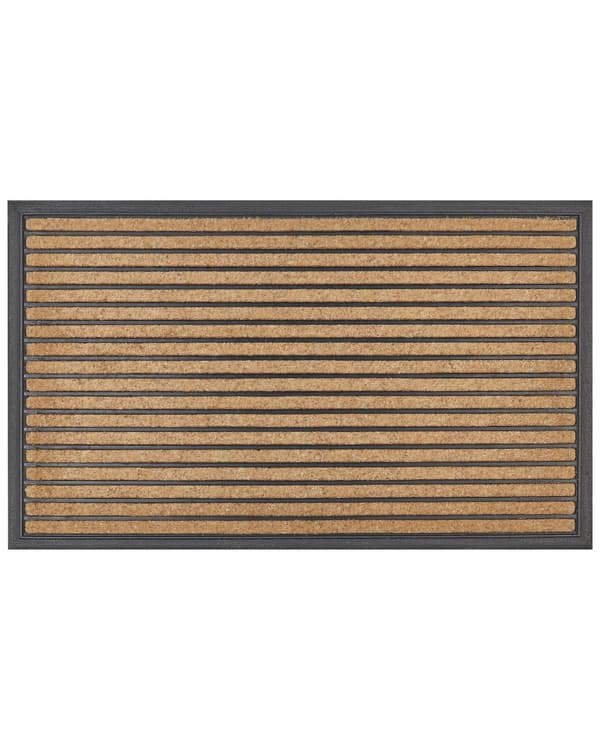 Dørmåtte Brun Sort 45 x 75 cm Udendørs Måtte til Entre med Striber Mønster Skomåtte med Gummibagside Skridsikker