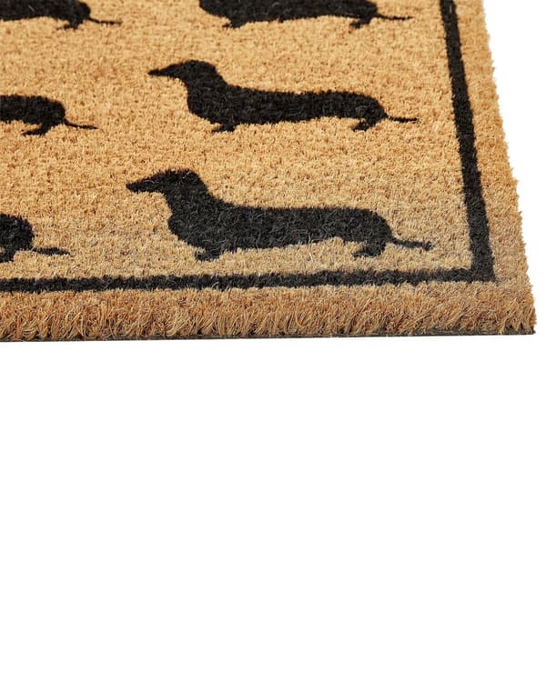 Dørmåtte Kokos Brun 40 x 60 cm Udendørs Måtte til Entre med Gravhunde Mønster Skomåtte med Gummibagside Skridsikker Kokosmåtte