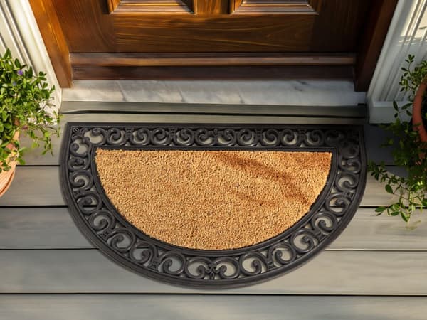 Dørmåtte Naturlig/Sort Kokosfiber med skridsikker PVC-bagside 45 x 75 cm Moderne Stil