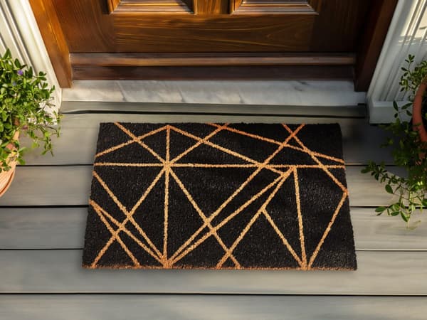 Dørmåtte Sort Kokosfiber med skridsikker PVC-bagside 40 x 60 cm Mønstre motiv Moderne Stil