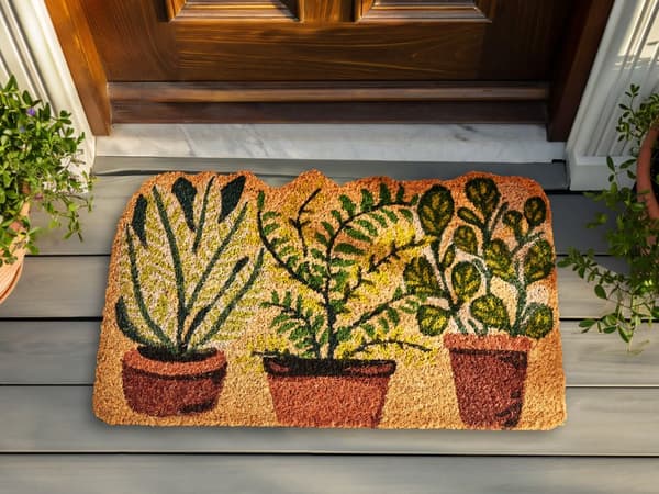 Dørmåtte Kokos Brun Grøn 40 x 60 cm Udendørs Måtte til Entre med Blad Skomåtte med Gummibagside Skridsikker Kokosmåtte