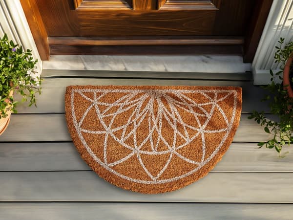 Dørmåtte Kokos Brun 40 x 60 cm Udendørs Måtte til Entre med Lotus Mønster Skomåtte med Gummibagside Skridsikker Kokosmåtte