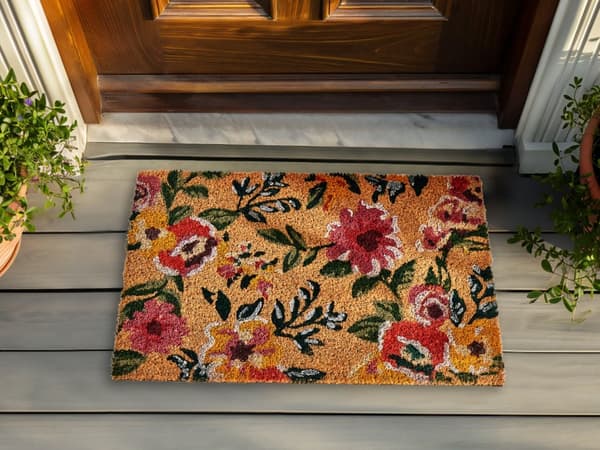 Dörrmatta Flerfärgad Natur Kokosfibrer PVC-baksida Halkskydd 40 x 60 cm Blommigt mönster Glam Modern Inomhusdekoration