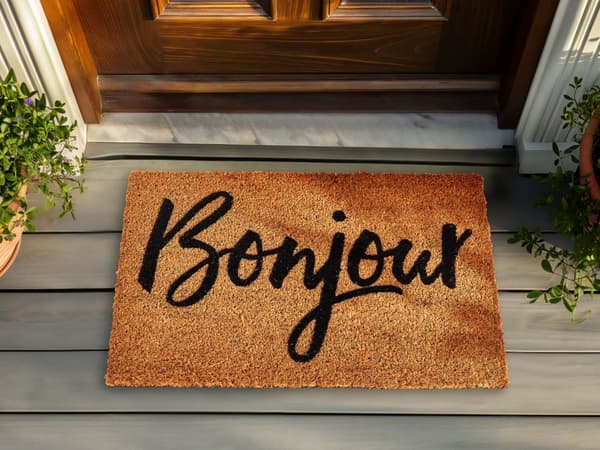 Dörrmatta Natur Kokos PVC-baksida Halkskydd 40 x 60 cm Bonjour Text Motiv Modern Inomhusdekoration