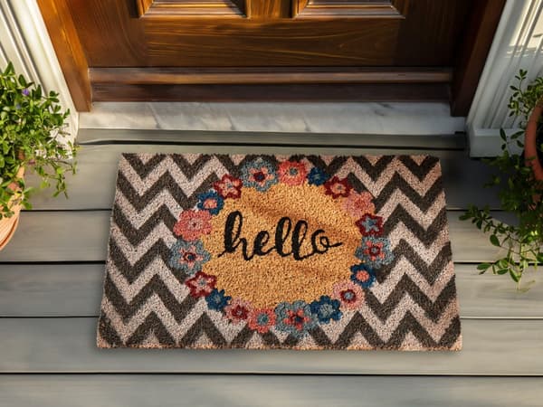 Dörrmatta Flerfärgad Natur Kokos PVC-baksida Halkskydd 40 x 60 cm Välkomsttext Chevronmönster Modern Inomhusdekoration