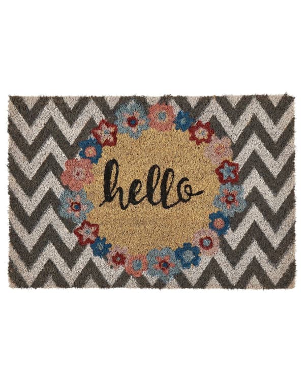 Dörrmatta Flerfärgad Natur Kokos PVC-baksida Halkskydd 40 x 60 cm Välkomsttext Chevronmönster Modern Inomhusdekoration