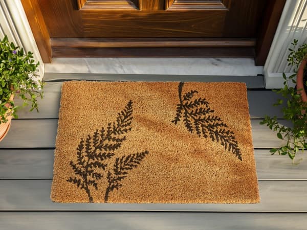 Dörrmatta Natur kokos PVC-baksida Halkskydd 40 x 60 cm Växt Ormbunke Löv Motiv Modern Inredning