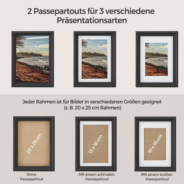 Rootz 7 delar ask svart fotoramset - Väggdekor - MDF & glas - Storlek 23 x 28 cm, 15,3 x 20,4 cm, 12,8 x 17,9 cm - Lättvikt - Fäster och krokar ingår