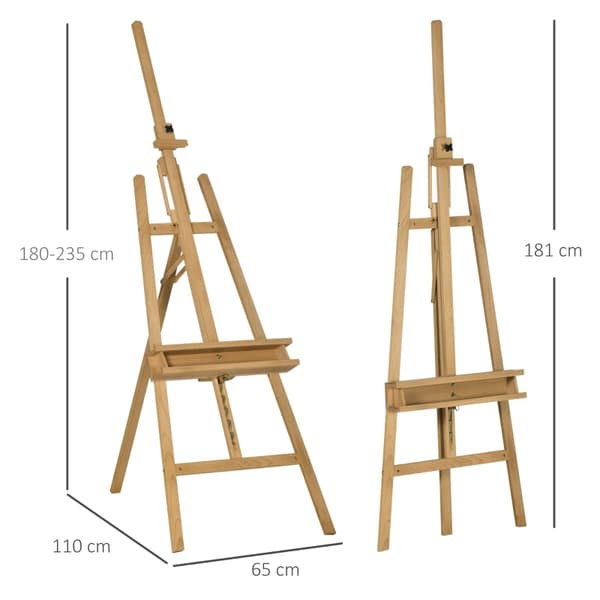 Rootz Bøgetræ staffeli - Justerbar højde - Malers staffeli - Stativ til bryllupsskilte - Stabilt stativdesign - 65 cm x 110 cm x 180-235 cm