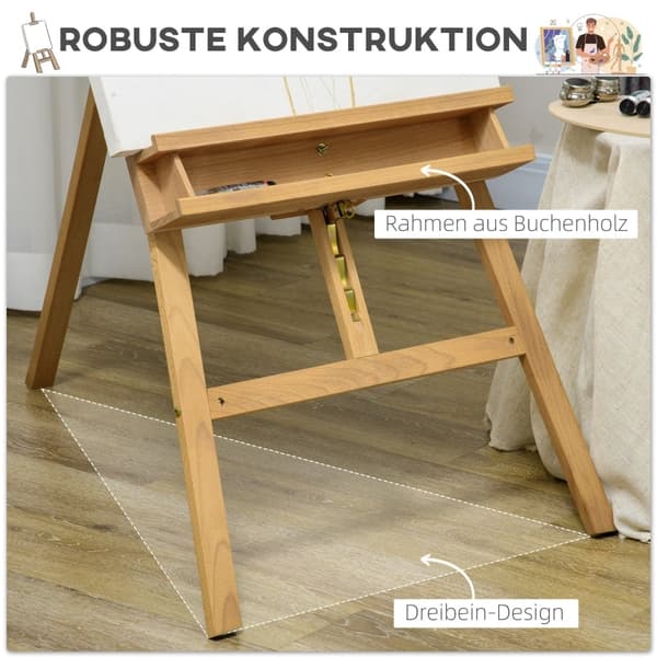 Rootz Bøgetræ staffeli - Justerbar højde - Malers staffeli - Stativ til bryllupsskilte - Stabilt stativdesign - 65 cm x 110 cm x 180-235 cm