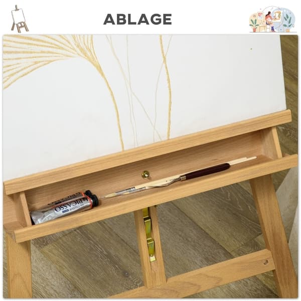 Rootz Bøgetræ staffeli - Justerbar højde - Malers staffeli - Stativ til bryllupsskilte - Stabilt stativdesign - 65 cm x 110 cm x 180-235 cm