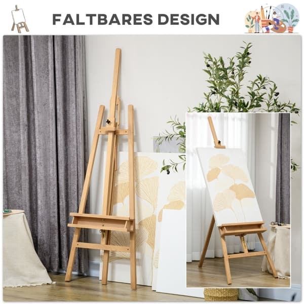 Rootz Bøgetræ staffeli - Justerbar højde - Malers staffeli - Stativ til bryllupsskilte - Stabilt stativdesign - 65 cm x 110 cm x 180-235 cm