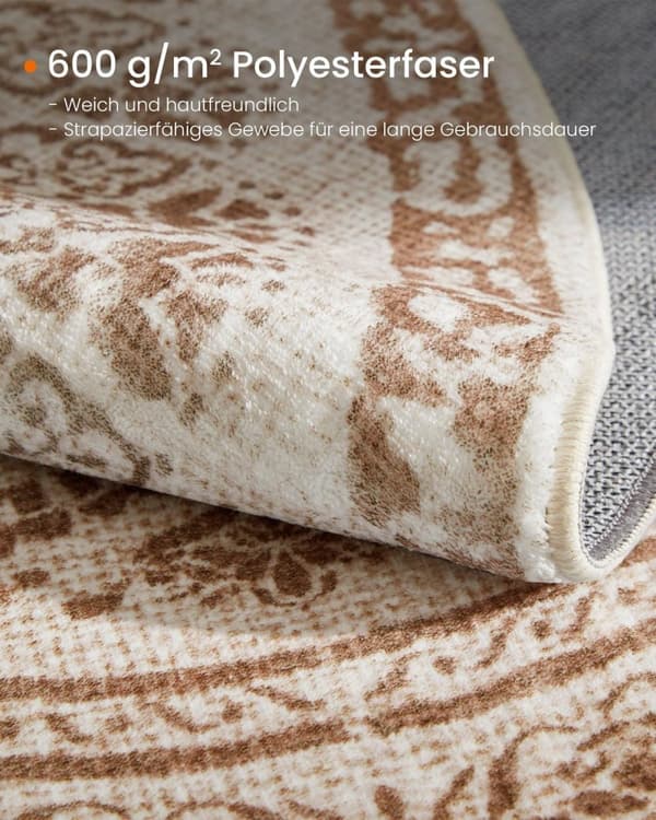 Rootz Round Boho Style Matta - Cappuccino Beige - Polyesterfilt TPR - Lätt - 120 cm diameter - 1,6 kg - Utomhusmatta för inomhusbruk
