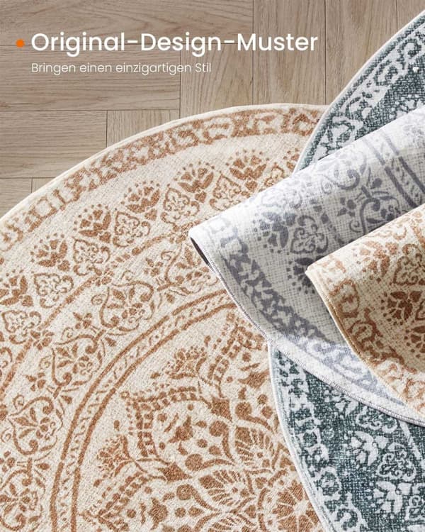 Rootz Round Boho Style Matta - Cappuccino Beige - Polyesterfilt TPR - Lätt - 120 cm diameter - 1,6 kg - Utomhusmatta för inomhusbruk