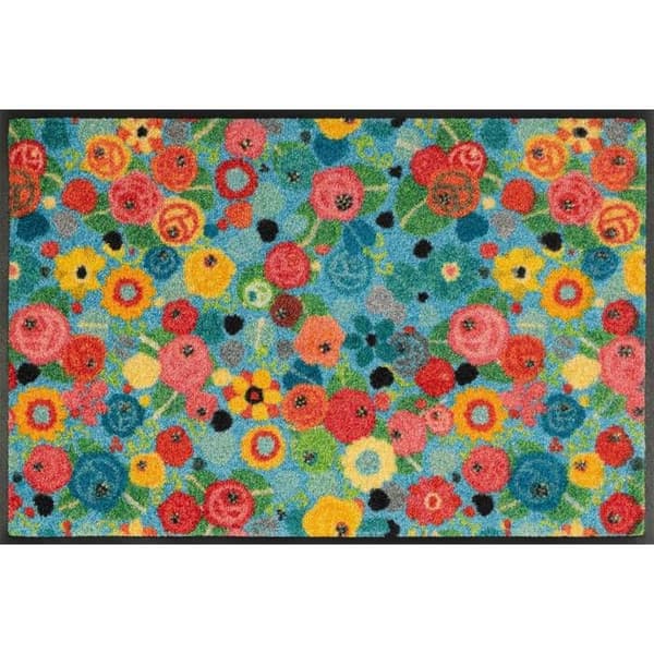 Paillasson Flower Power tvättbar smutsavvisande matta i olika storlekar tvätt + tork design