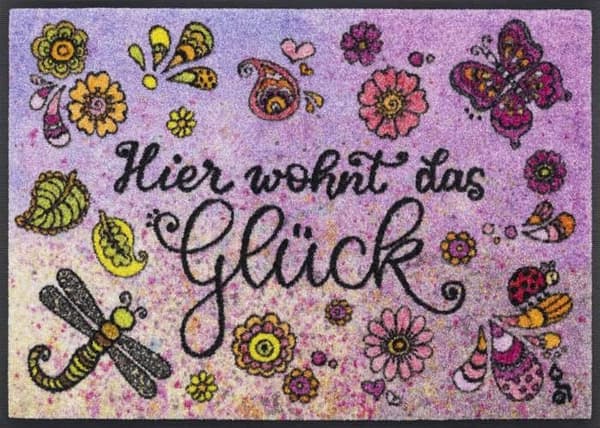 Dörrmatta Hier wohnt das Glück Tvättbar golvmatta 75 x 50 cm tvätt+torr DESIGN