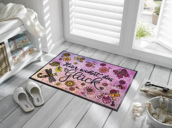 Dörrmatta Hier wohnt das Glück Tvättbar golvmatta 75 x 50 cm tvätt+torr DESIGN