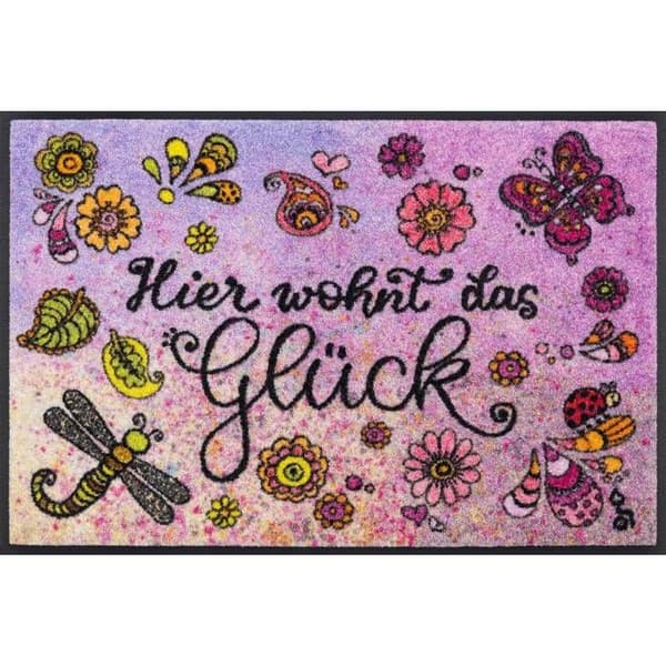 Dörrmatta Hier wohnt das Glück Tvättbar golvmatta 75 x 50 cm tvätt+torr DESIGN