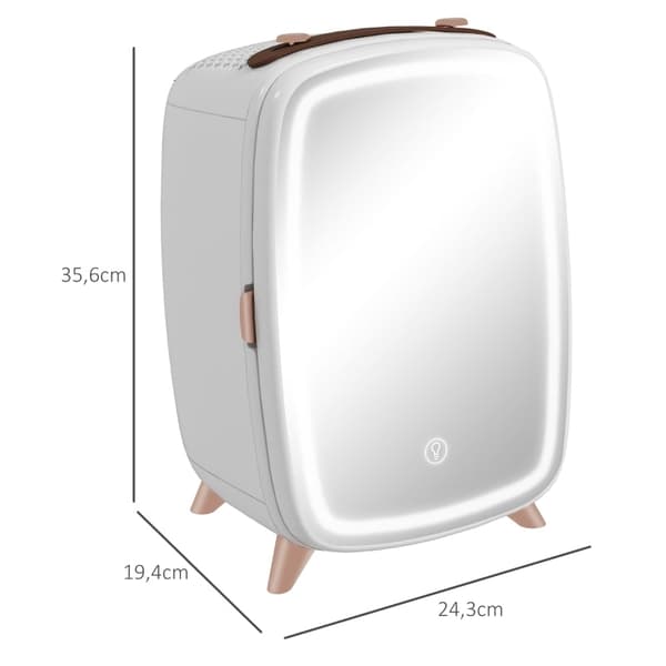 Rootz 6L kosmetisk minikøleskab - Skønhedskøleskab - Hudplejekøler - Konserveringsprodukter - 24,3x19,4x35,6cm - Spejl & LED-lys