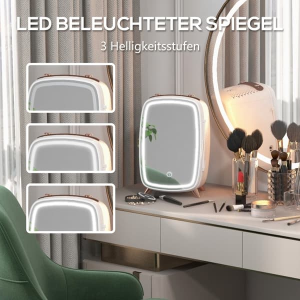 Rootz 6L kosmetisk minikøleskab - Skønhedskøleskab - Hudplejekøler - Konserveringsprodukter - 24,3x19,4x35,6cm - Spejl & LED-lys