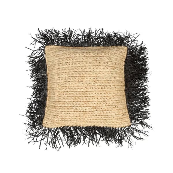 Rootz Raffia Cushion -kansi - Kaadun kudottu tyynykotelo - Luonnollinen musta - Boho -tyyli - 40 cm x 40cm x 10cm
