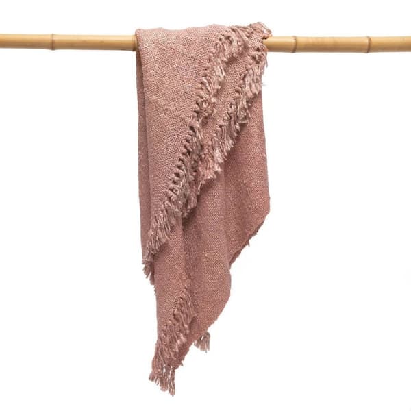 Rootz Luxury Salmon Pink håndvævet bomuldsplaid - tæppe - hygge plaid - silkelook - 170 cm x 130 cm x 3,5 cm