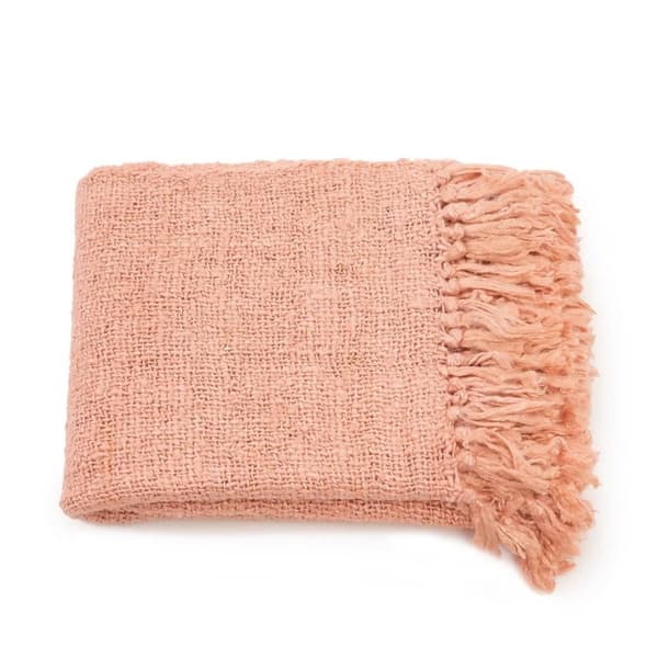 Rootz Luxury Salmon Pink håndvævet bomuldsplaid - tæppe - hygge plaid - silkelook - 170 cm x 130 cm x 3,5 cm
