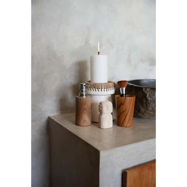 Rootz Pretty White Candle Holder - Terracotta Candle Stand - Raffia Decor - Stylish Home Accent - 13cm x 13cm x 16 cm