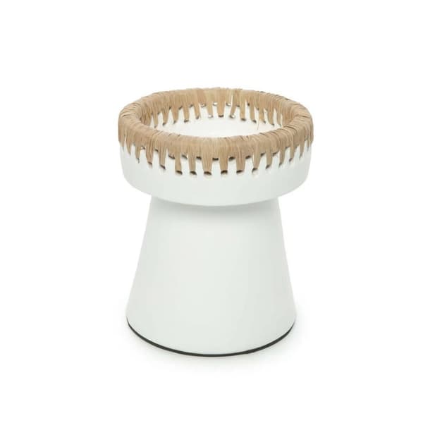 Rootz Pretty White Lysestage - Terracotta Lysestage - Raffia Decor - Stilfuld Home Accent - 13cm x 13cm x 16cm