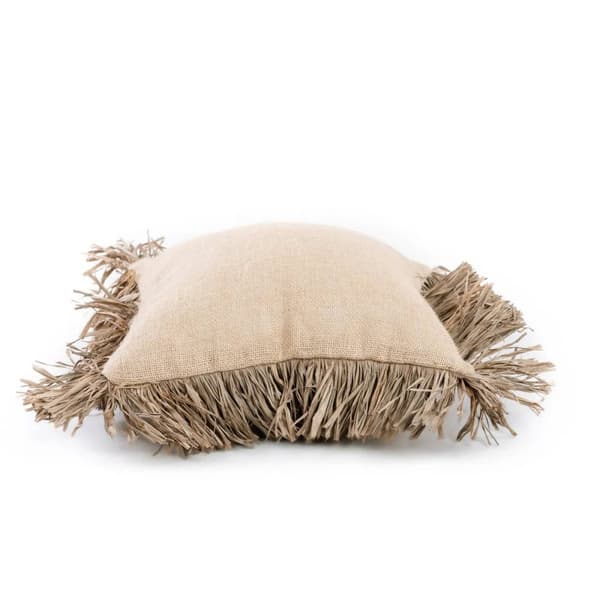 Rootz Jute Bonita Cushion Cover - Natural Cover - Raffia Fringe - Textured Soft Möbler - 40 cm x 40 cm x 2 cm