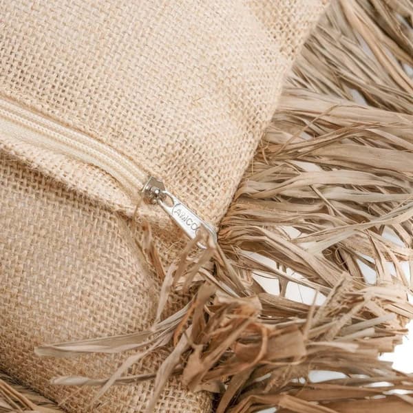 Rootz Jute Bonita Cushion Cover - Natural Cover - Raffia Fringe - Textured Soft Möbler - 40 cm x 40 cm x 2 cm