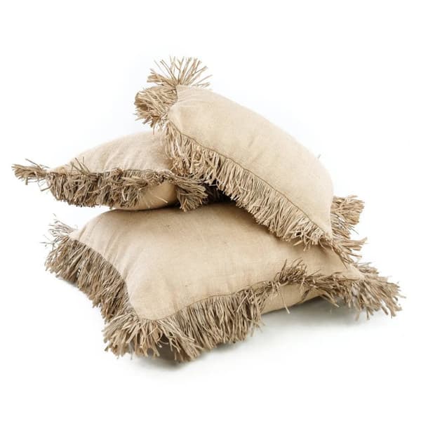 Rootz Jute Bonita Cushion Cover - Natural Cover - Raffia Fringe - Textured Soft Möbler - 40 cm x 40 cm x 2 cm