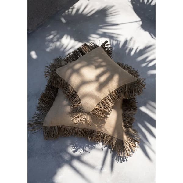 Rootz Jute Bonita Cushion Cover - Natural Cover - Raffia Fringe - Textured Soft Möbler - 40 cm x 40 cm x 2 cm