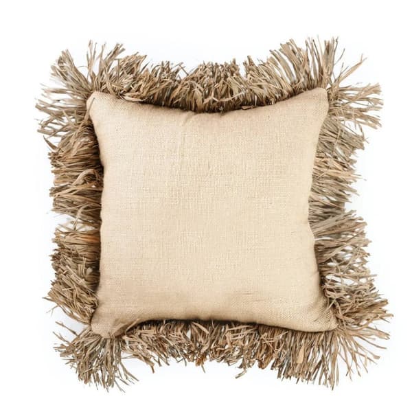 Rootz Jute Bonita Cushion Cover - Natural Cover - Raffia Fringe - Textured Soft Möbler - 40 cm x 40 cm x 2 cm