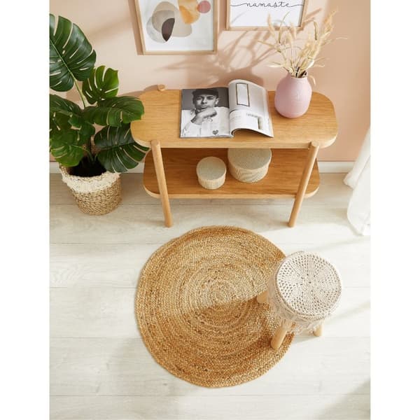 Rootz Jute -matto - pyöreä matto - kudottu matto - kutsuva ilmapiiri - 80 cm - käsin kudottu intialainen käsityö - luonnollinen vankka rakenne