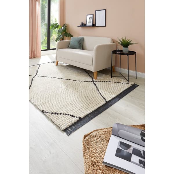 Rootz Shaggy -matto reunoilla - beige matto - pehmeä polyesterimato - ylellinen mukavuus - 170 x 120 x 2,1 cm